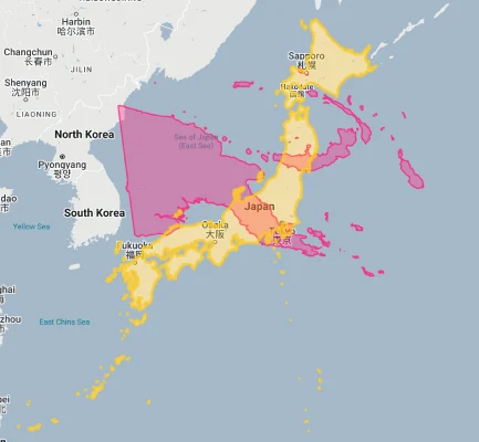 Papua New Guinea overlaid on japan