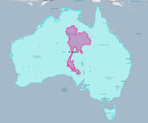 Thailand overlaid on australia