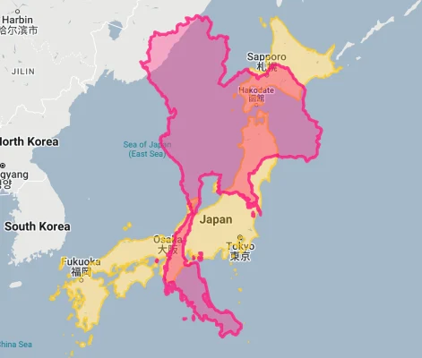 Thailand overlaid on japan