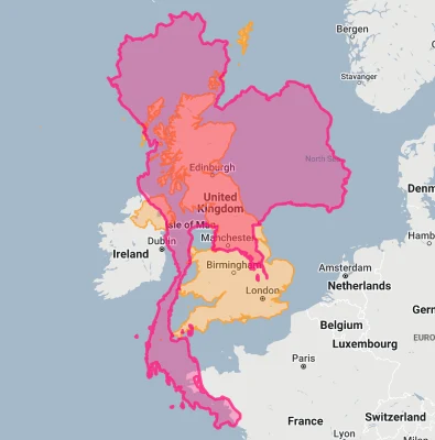 Thailand overlaid on uk
