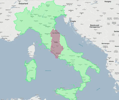 albania overlaid on italy