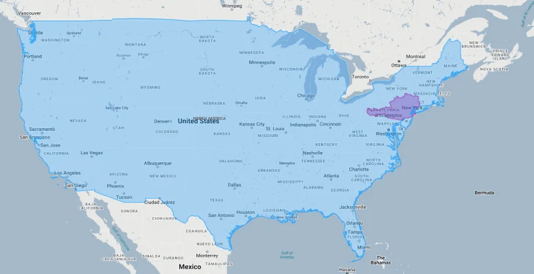 austria overlaid on usa