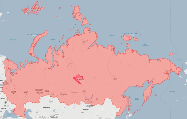croatia overlaid on russia