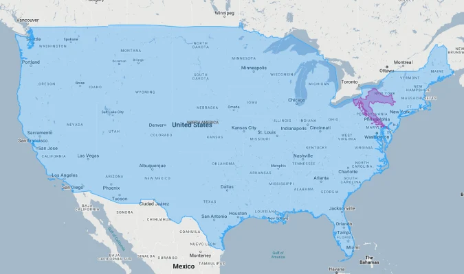 croatia overlaid on usa