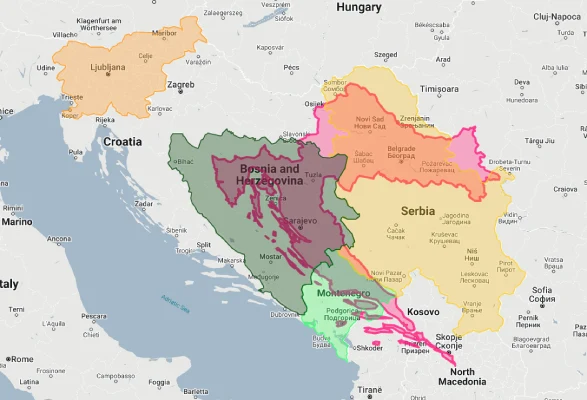 croatia overlaid on yugoslavia serbia bosnia montenegro slovenia