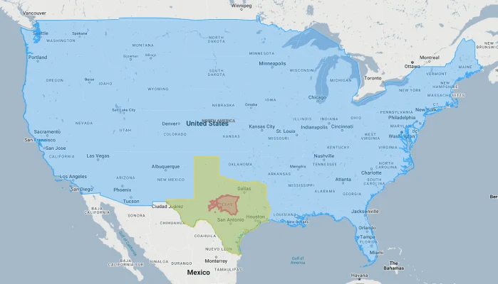 estonia overlaid on texas usa