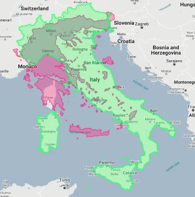 greece overlaid on italy