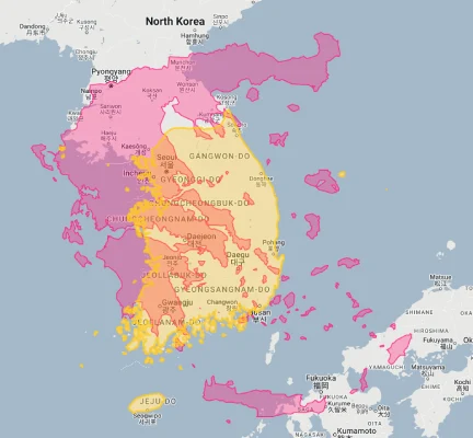 greece overlaid on south korea