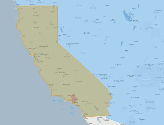 luxembourg overlaid on california usa