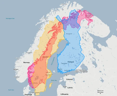norway overlaid on scandinavian countries finland sweden