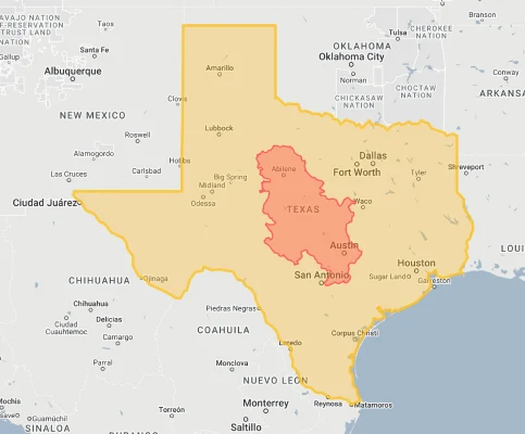 serbia overlaid on texas usa