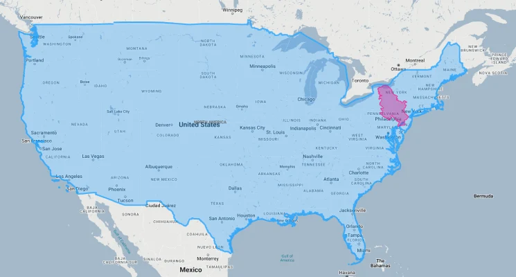 serbia overlaid on usa
