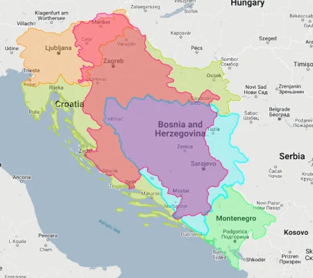 serbia overlaid on yugoslavia croatia bosnia montenegro slovenia