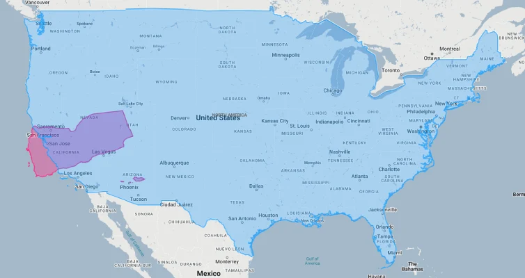 yemen overlaid on california usa