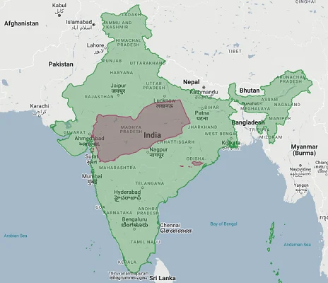 yemen overlaid on india