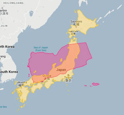 yemen overlaid on japan